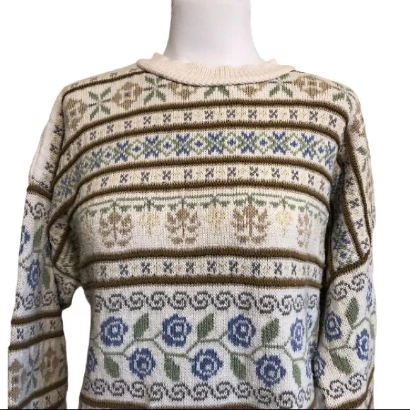 Vtg Eddie Bauer Fair Isle Cottagecore Sweater L (labeled Petite) - Picture 3 of 9
